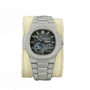 Patek Philippe Nautilus 5712/1A 40mm Blue Dial Full Moissanite Hongkong – Customize Diamod