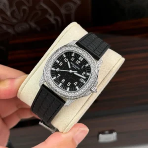 Alternative view of Patek Philippe Aquanaut 5067A-025 35.6mm Black Dial Full Moissanite Steel – Customize Diamod