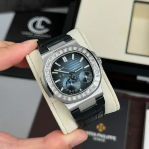 Alternative view of Patek Philippe Nautilus 5722G-001 40mm Custom Moissanite Baugette Blue Dial – Handcrafted Diamond