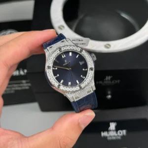 Alternative view of Hublot Classic Fusion Diamonds Moissanite Pave 33mm Blue Dial – Handcrafted Diamod