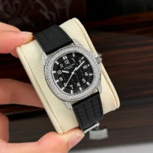 Patek Philippe Aquanaut 5067A-025 35.6mm Black Dial Full Moissanite Steel – Customize Diamod - Görsel 3