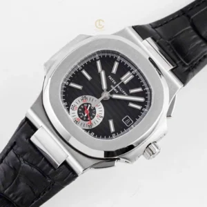 Alternative view of Patek Philippe Nautilus Chronograph 5980/1A-014 40.5mm Black Dial with Leather Strap – VIP Version