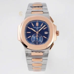 Alternative view of Patek Philippe Nautilus Chronograph 5980/1AR-001 40.5mm Blue Dial Rose Gold Demi – VIP Version