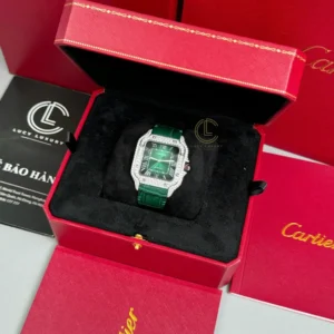 Cartier Santos De Cartier WSSA0062 Green Dial Custom Full Moissanite – Handcrafted Diamod - Görsel 6