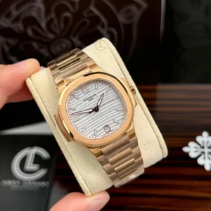Alternative view of Patek Philippe Nautilus 7118/1R-001 35.2mm White Dial Rose Gold – VIP Version