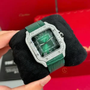 Alternative view of Cartier Santos De Cartier WSSA0062 Green Dial Custom Full Moissanite – Handcrafted Diamod