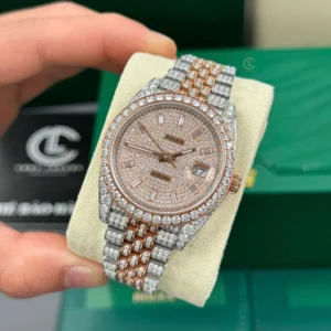 Rolex Datejust 41mm Full Moissanite Hongkong Demi Rose Gold – Handcrafted Diamod - Görsel 4