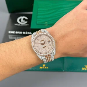 Rolex Datejust 41mm Full Moissanite Hongkong Demi Rose Gold – Handcrafted Diamod - Görsel 5