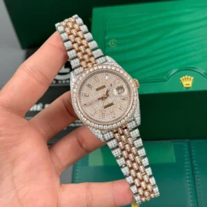 Alternative view of Rolex Datejust 41mm Full Moissanite Hongkong Demi Rose Gold – Handcrafted Diamod