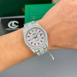Rolex Datejust 41mm insex Ruby Tím Full Moissanite HongKong – Customize Diamod - Görsel 5