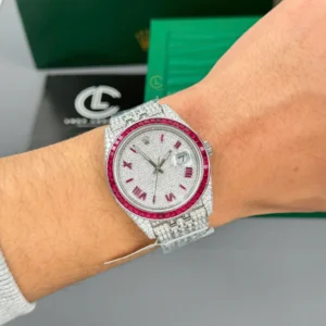 Rolex Datejust 41mm Custom Benzel Sapphire Full Moissanite Hongkong – Customize Diamod - Görsel 6