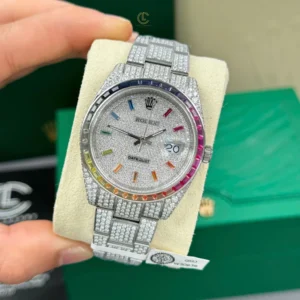 Rolex Datejust 41mm Benzel Ruby Full Moissanite Hongkong – Customize Diamod - Görsel 3