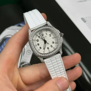Alternative view of Patek Philippe Aquanaut 5067A-011 White full moissanite 35mm – Handcrafted Diamod