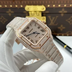 Cartier Santos de Cartie Larger Full Diamond Rose Gold 39.8mm – Handcrafted Diamod - Görsel 4