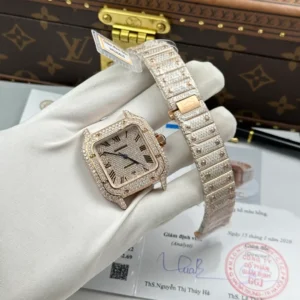 Cartier Santos de Cartie Larger Full Diamond Rose Gold 39.8mm – Handcrafted Diamod - Görsel 3