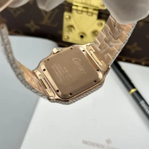 Cartier Santos de Cartie Larger Full Diamond Rose Gold 39.8mm – Handcrafted Diamod - Görsel 8