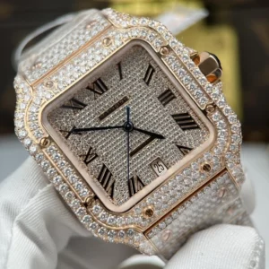 Cartier Santos de Cartie Larger Full Diamond Rose Gold 39.8mm – Handcrafted Diamod - Görsel 5