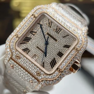 Cartier Santos de Cartie Larger Full Diamond Rose Gold 39.8mm – Handcrafted Diamod - Görsel 6
