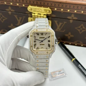 Cartier Santos de Cartie Larger Full Diamond Demi Yellow Gold 39.8mm – Handcrafted Diamod