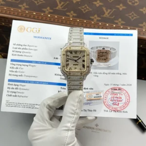 Alternative view of Cartier Santos de Cartie Larger Full Diamond Demi Yellow Gold 39.8mm – Handcrafted Diamod