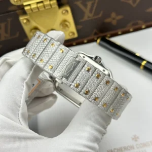 Cartier Santos de Cartie Larger Full Diamond Demi Yellow Gold 39.8mm – Handcrafted Diamod - Görsel 10