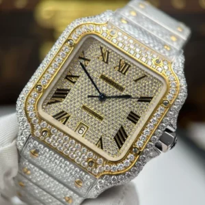 Cartier Santos de Cartie Larger Full Diamond Demi Yellow Gold 39.8mm – Handcrafted Diamod - Görsel 6