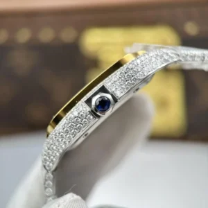 Cartier Santos de Cartie Larger Full Diamond Demi Yellow Gold 39.8mm – Handcrafted Diamod - Görsel 7