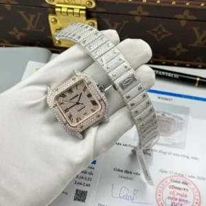 Cartier Santos de Cartie Larger Full Diamond Demi Rose Gold 39.8mm – Handcrafted Diamod - Görsel 3