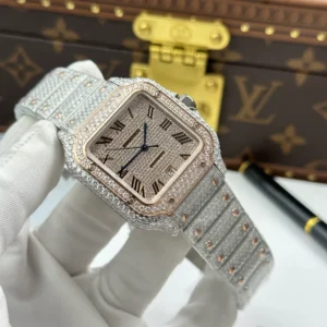 Cartier Santos de Cartie Larger Full Diamond Demi Rose Gold 39.8mm – Handcrafted Diamod - Görsel 4