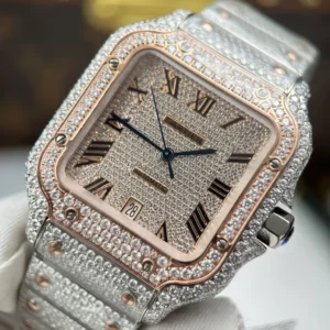 Cartier Santos de Cartie Larger Full Diamond Demi Rose Gold 39.8mm – Handcrafted Diamod - Görsel 6