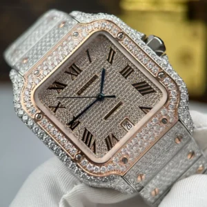 Cartier Santos de Cartie Larger Full Diamond Demi Rose Gold 39.8mm – Handcrafted Diamod - Görsel 5