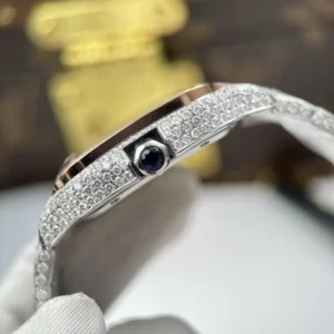 Cartier Santos de Cartie Larger Full Diamond Demi Rose Gold 39.8mm – Handcrafted Diamod - Görsel 7