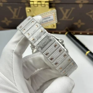 Cartier Santos de Cartie Larger Full Diamond Demi Rose Gold 39.8mm – Handcrafted Diamod - Görsel 8