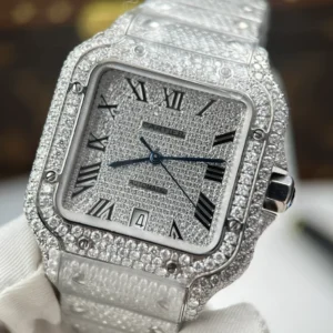 Cartier Santos de Cartie Larger Full Diamond 39.8mm – Handcrafted Diamod - Görsel 6